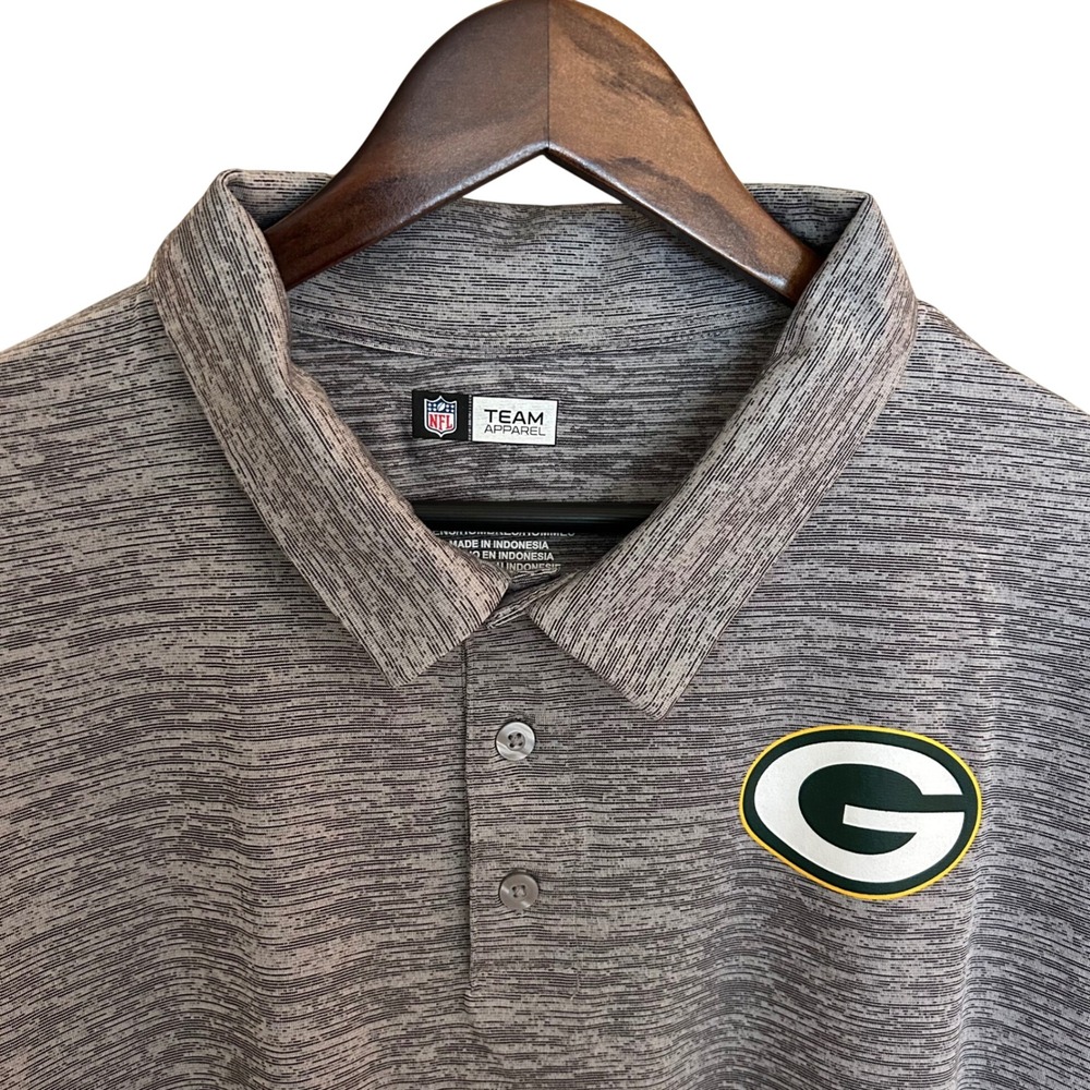 NFL Team Apparel Green Bay Packers Mens XXL Grey Space Dye Polo Shirt 2G11
